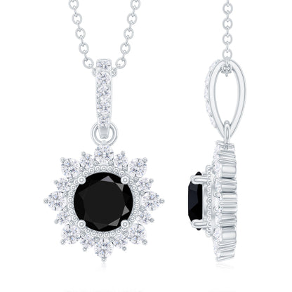 Certified Lab Grown Black and White Diamond Halo Necklace