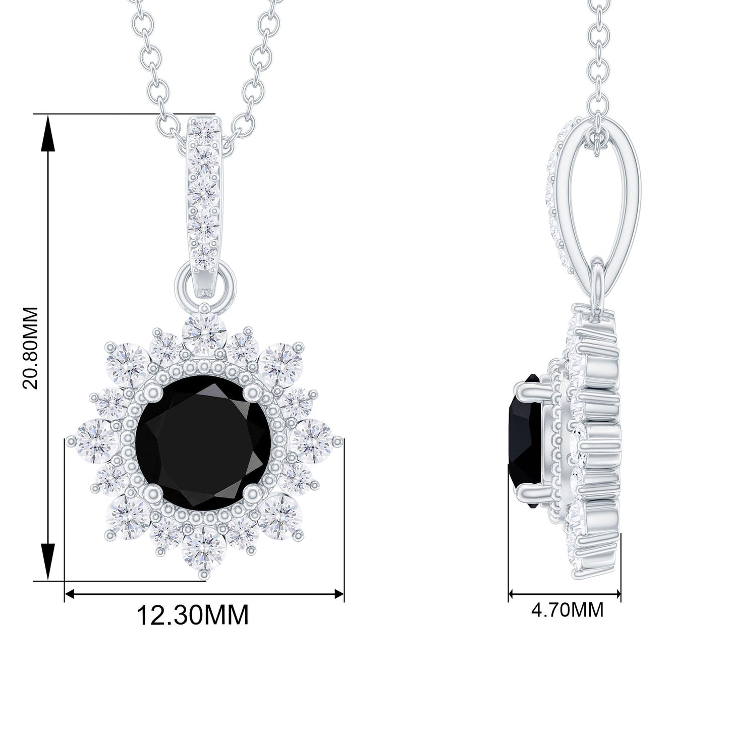 Certified Lab Grown Black and White Diamond Halo Necklace