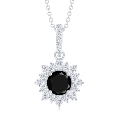 Certified Lab Grown Black and White Diamond Halo Necklace