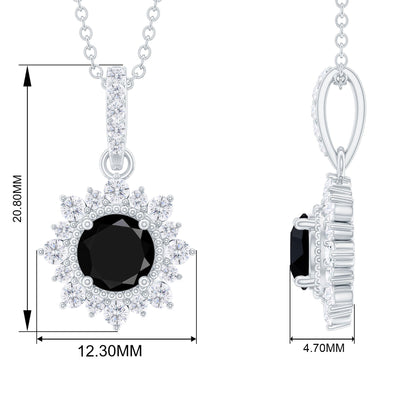 Certified Lab Grown Black and White Diamond Halo Necklace