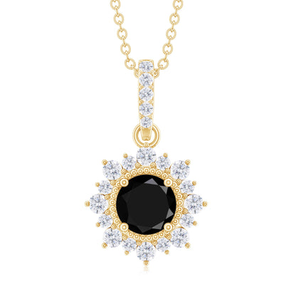 Certified Lab Grown Black and White Diamond Halo Necklace