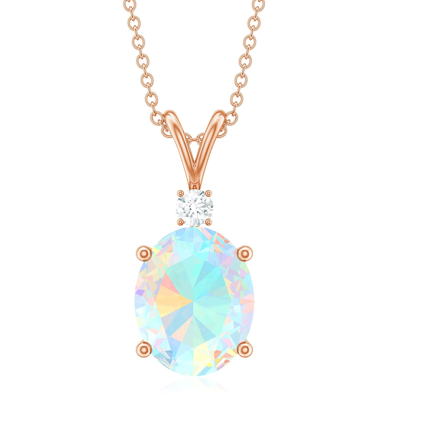 Genuine 1.3 Carat Opalescent Pendant Necklace with Diamond