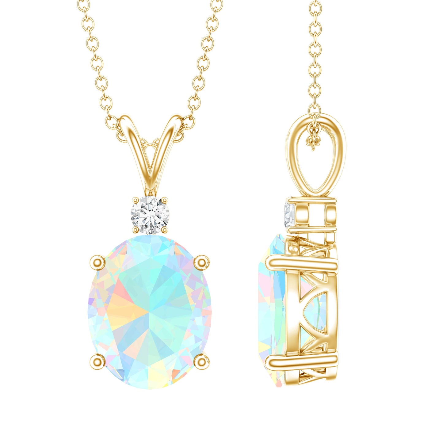 Genuine 1.3 Carat Opalescent Pendant Necklace with Diamond