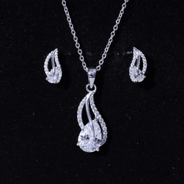 3 Carat Pear Cubic Zirconia Bridal Necklace and Earrings Set in Silver