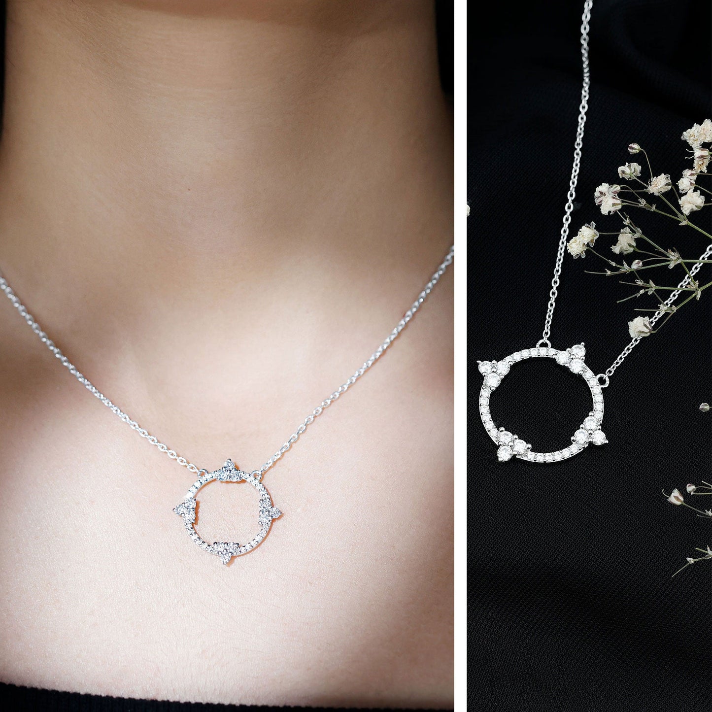 Certified Moissanite Eternity Promise Necklace in 14K Gold Plated Silver