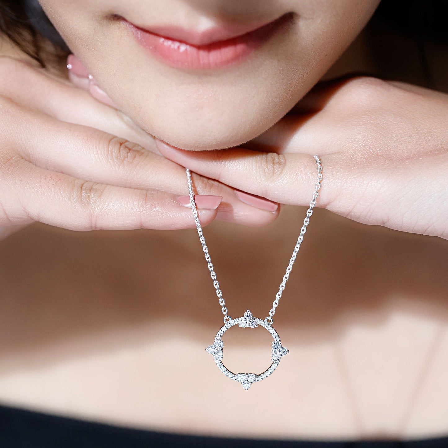Certified Moissanite Eternity Promise Necklace in 14K Gold Plated Silver