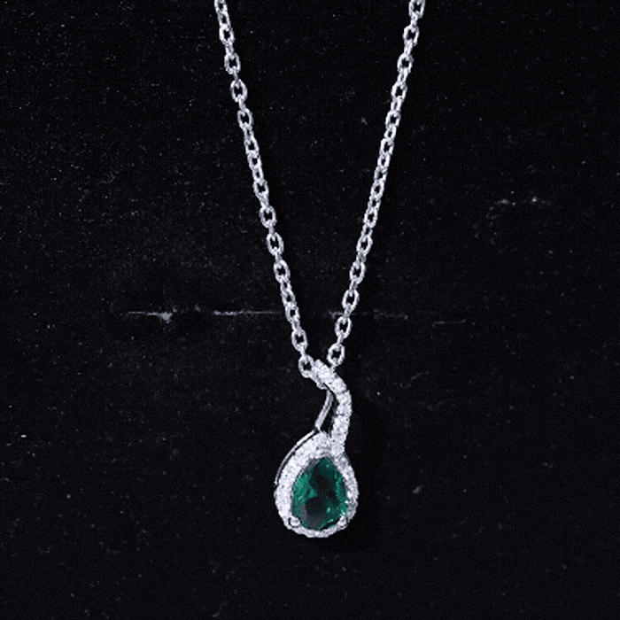 0.7 Carat Lab Grown Emerald and Moissanite Teardrop Necklace with Chain
