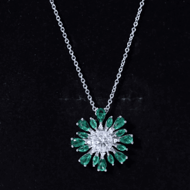 Certified Moissanite Flower Designer Necklace With Lab Emerald
