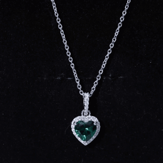 1.37 Carat Lab Grown Emerald Heart Necklace with Moissanite Halo
