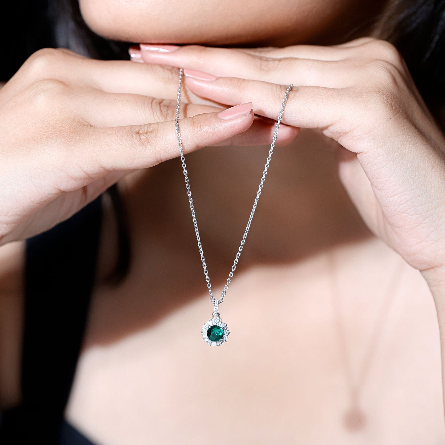 Lab Grown Emerald Moissanite Vintage Inspired Necklace with Chain