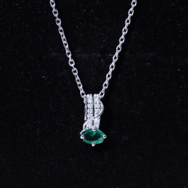 Oval Shaped Lab Emerald East West Necklace with Moissanite