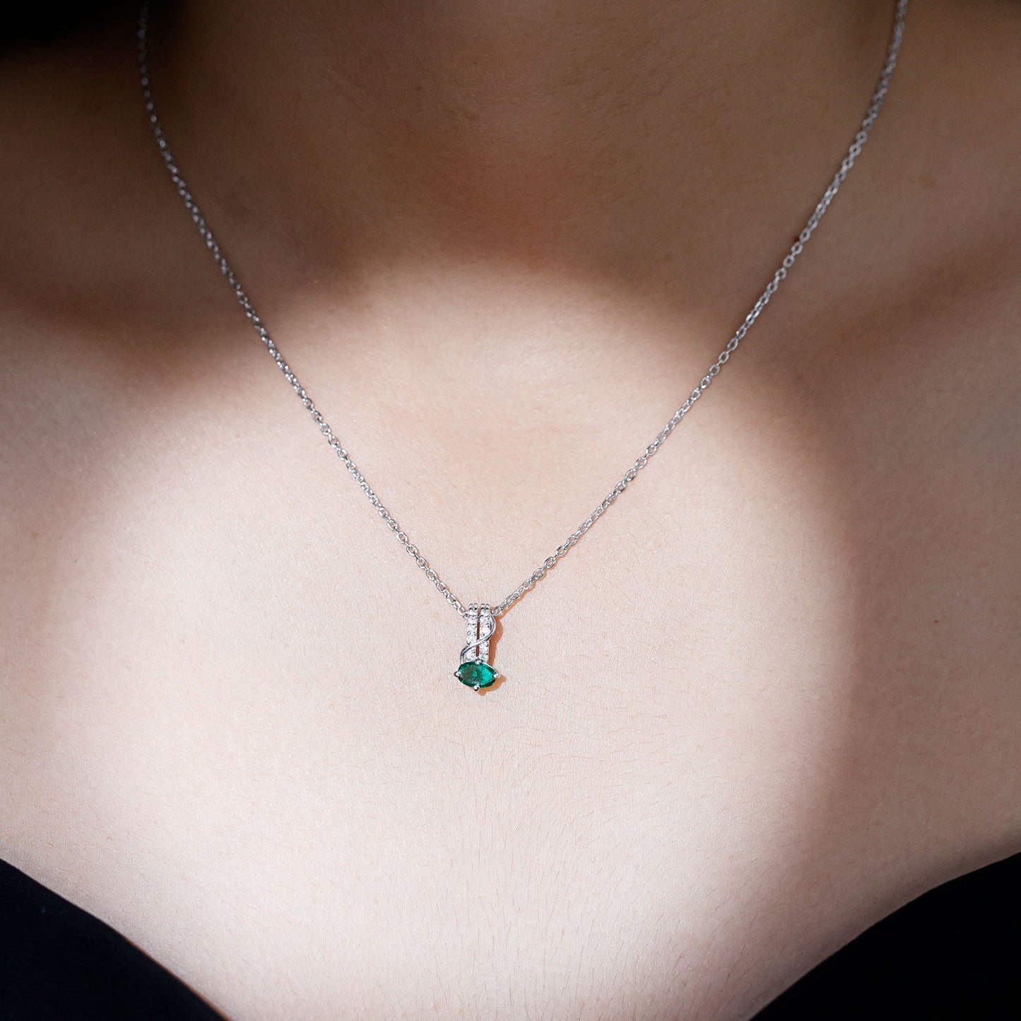 Oval Shaped Lab Emerald East West Necklace with Moissanite