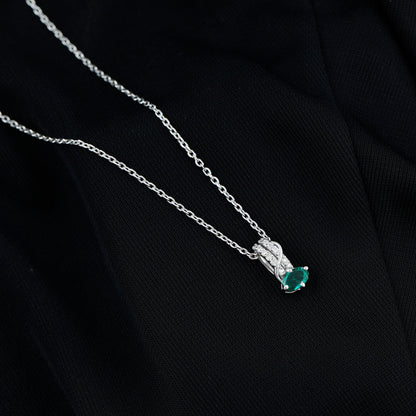 Oval Shaped Lab Emerald East West Necklace with Moissanite