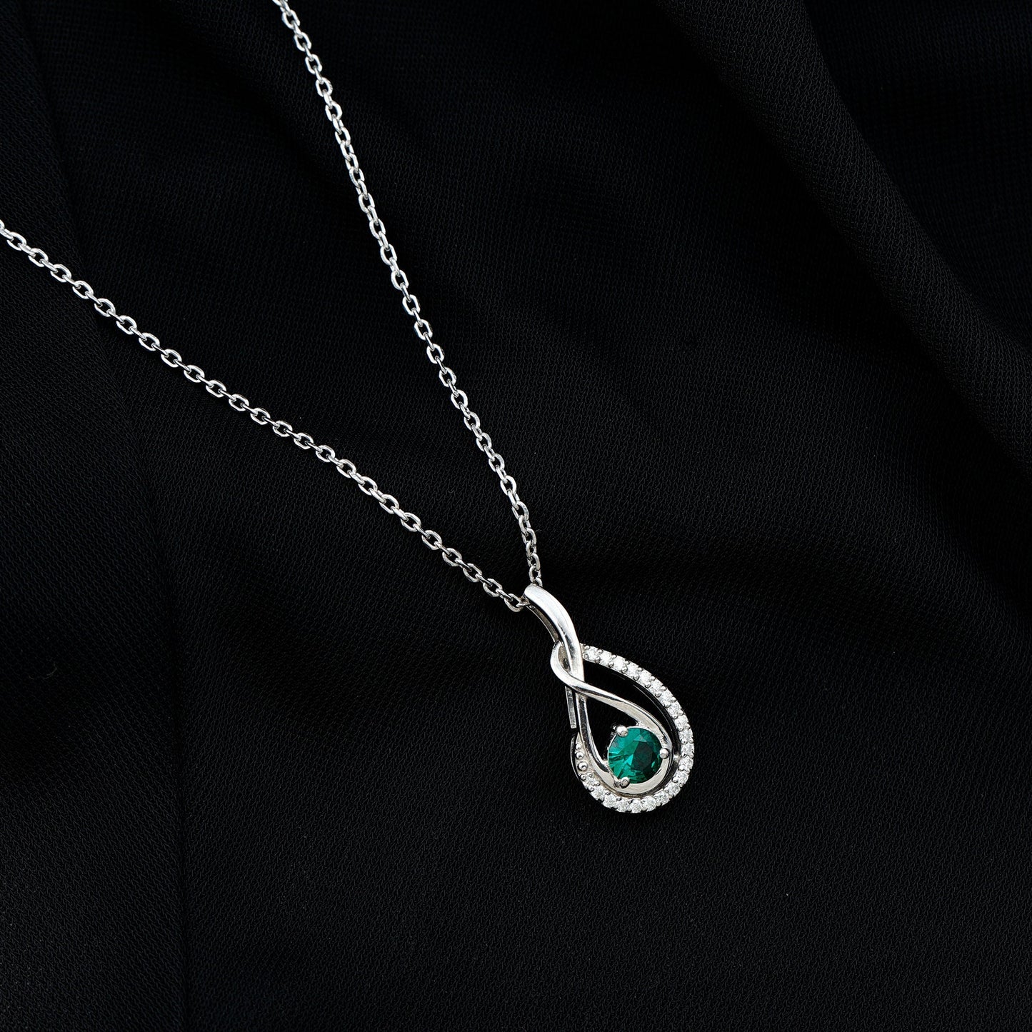 Certified Lab Grown Emerald and Moissanite Teardrop Necklace in Silver