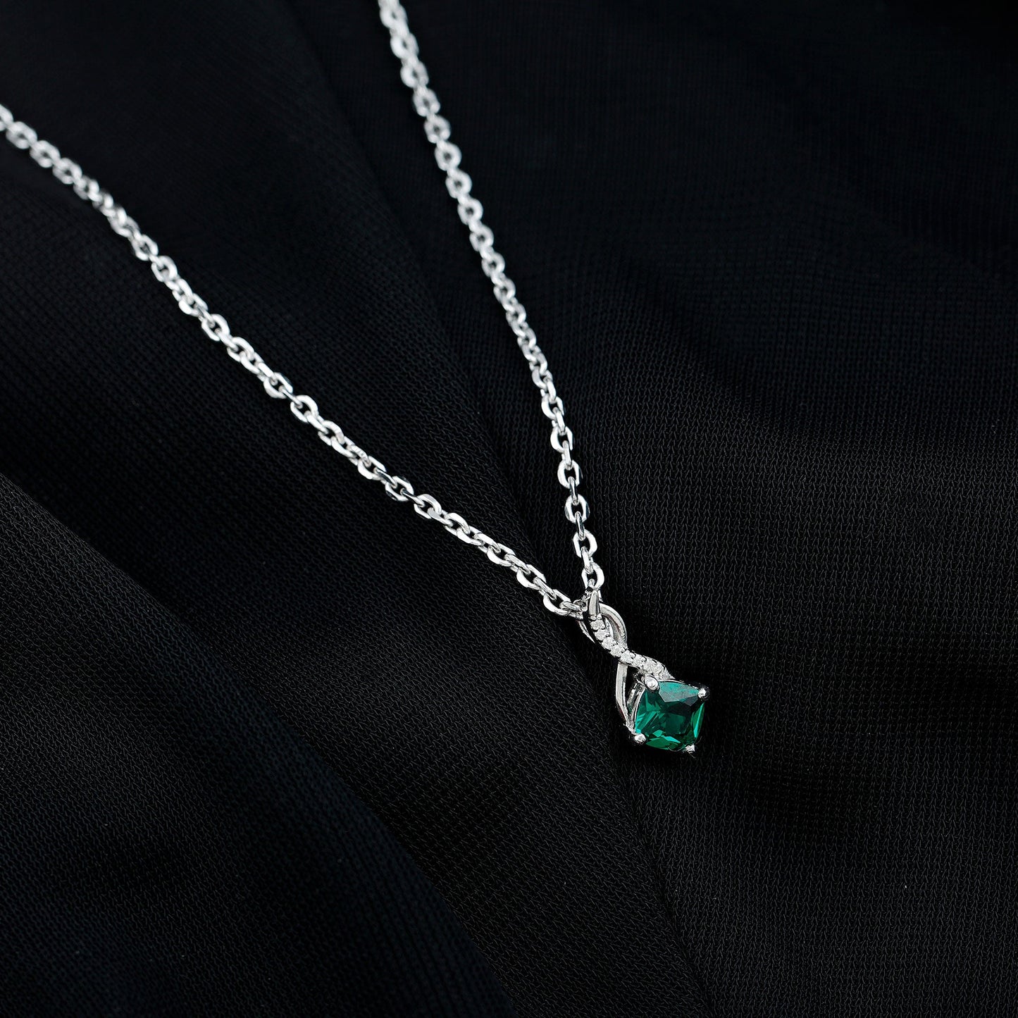 0.9 Carat Cushion Cut Lab Created Emerald Infinity Necklace With Silver Chain