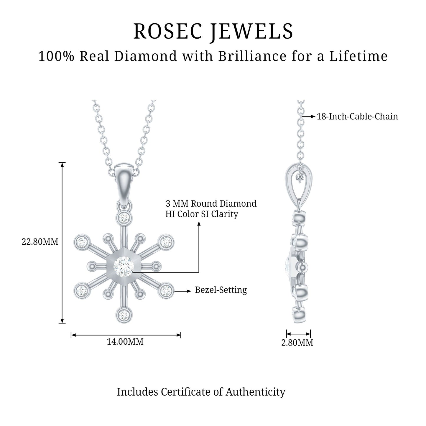 Diamond Snowflake Pendant Necklace for Women