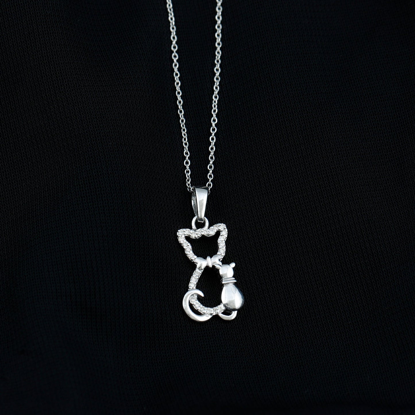 Certified Diamond Kitty Cat Pendant Necklace