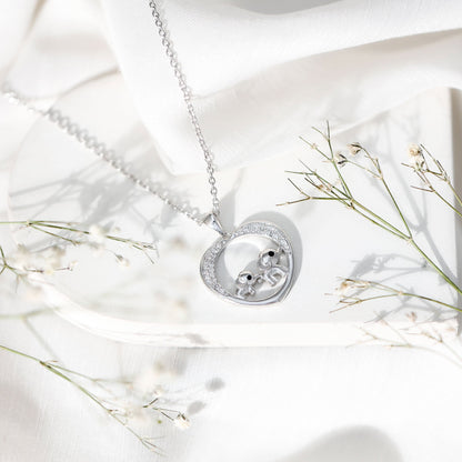 Diamond Elephant Mother Child Necklace