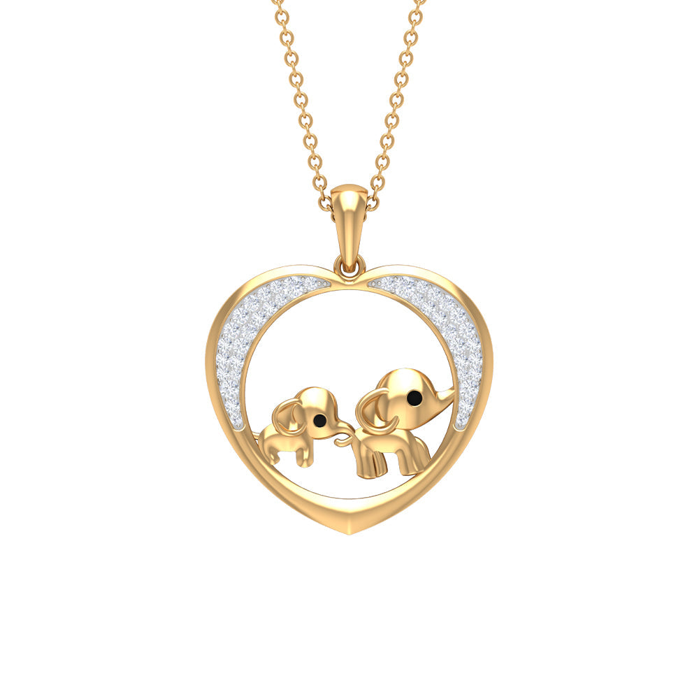 Diamond Elephant Mother Child Necklace