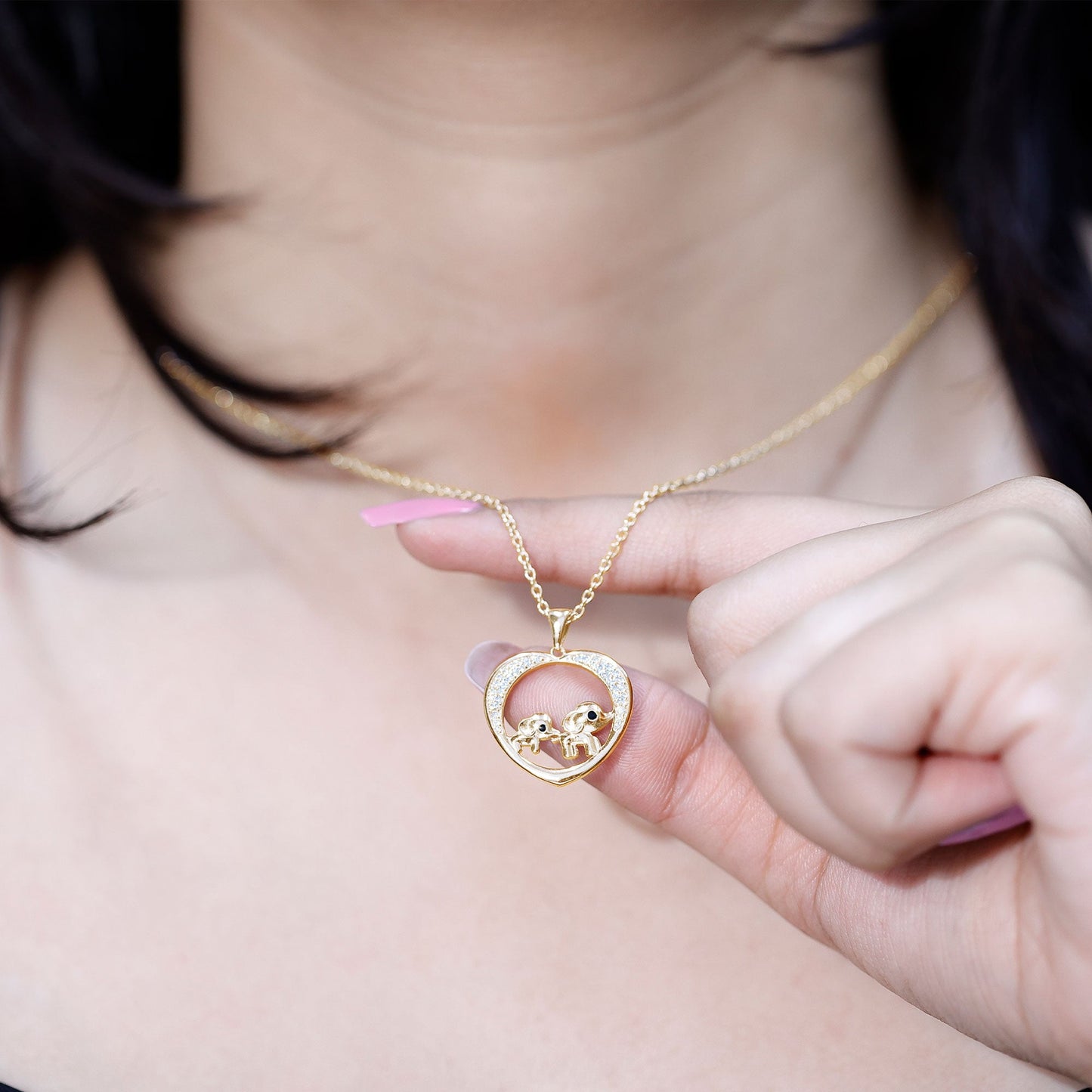 Diamond Elephant Mother Child Necklace