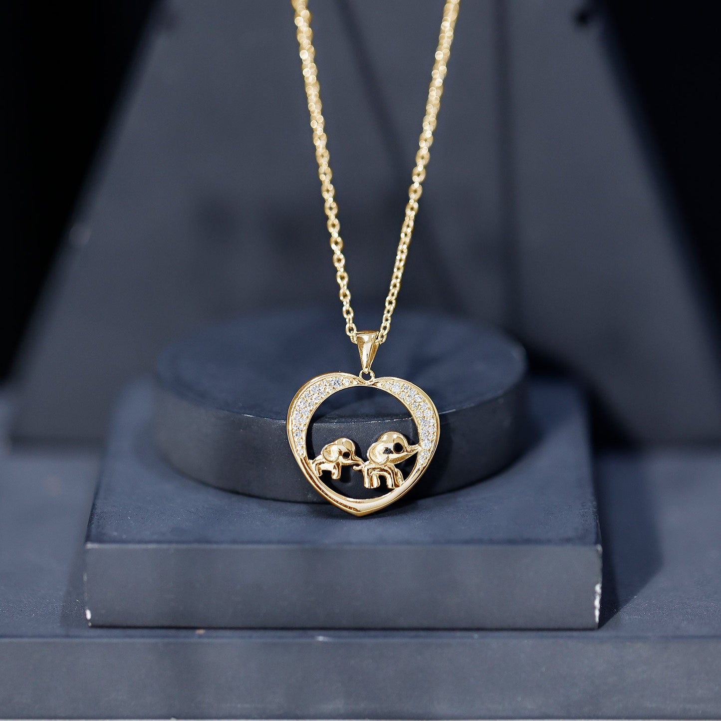 Diamond Elephant Mother Child Necklace