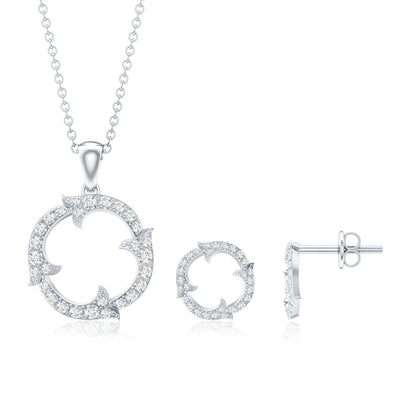 Certified Diamond Circle Necklace Earrings Set