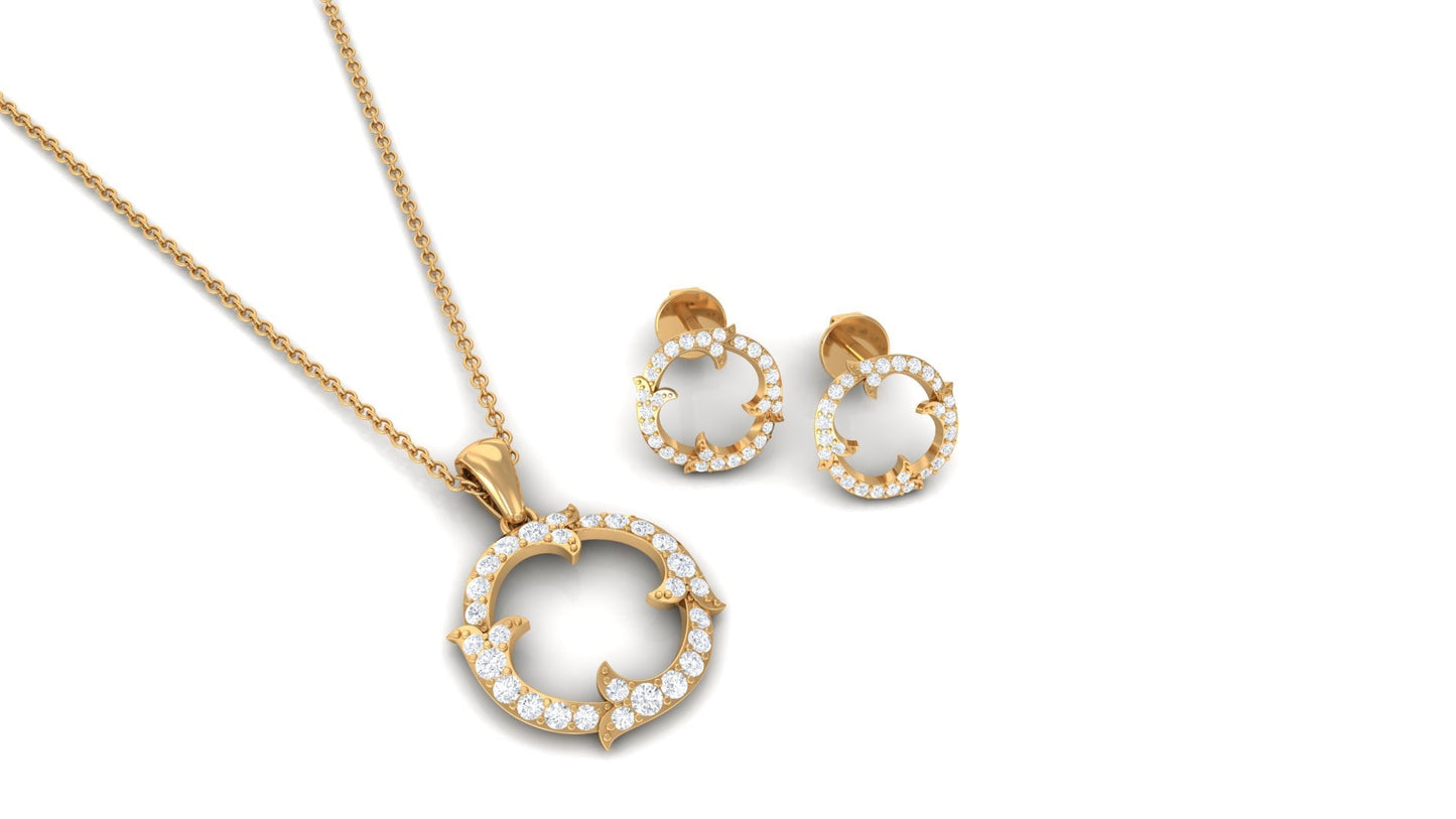 Certified Diamond Circle Necklace Earrings Set