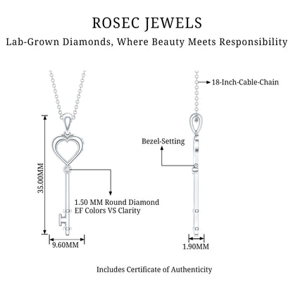 Diamond Heart Key Pendant Necklace For Women