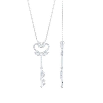 Diamond Key Necklace with Angel Wings