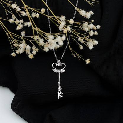 Diamond Key Necklace with Angel Wings
