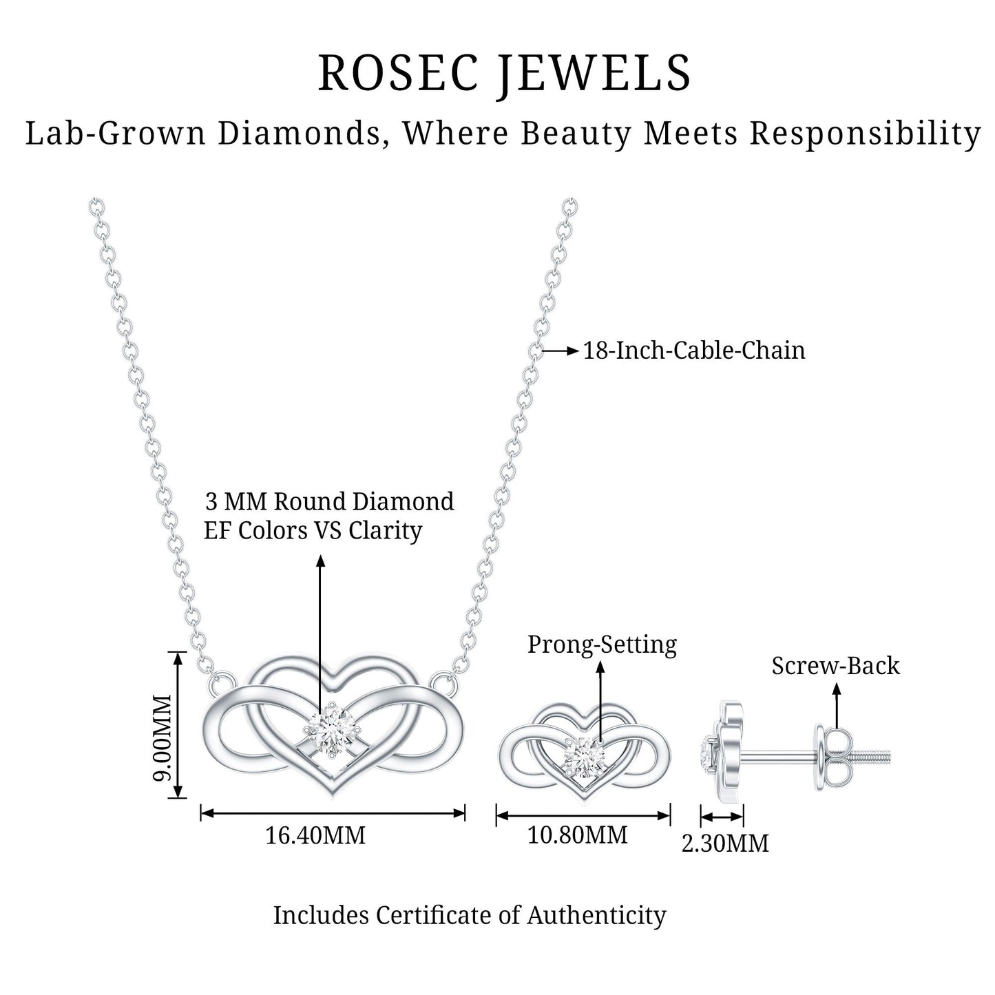 Round Cut Diamond Infinity Heart Jewelry Set