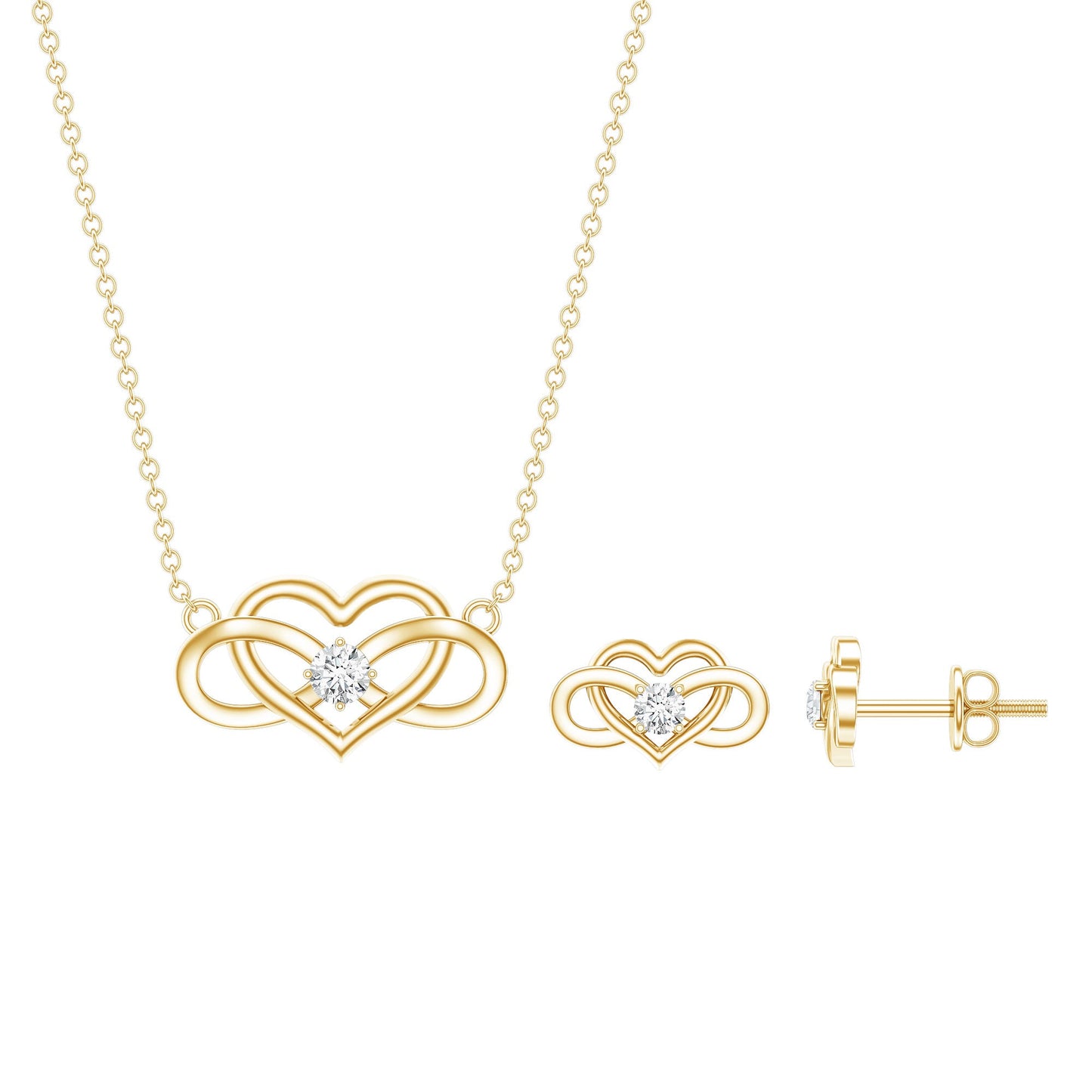Round Cut Diamond Infinity Heart Jewelry Set