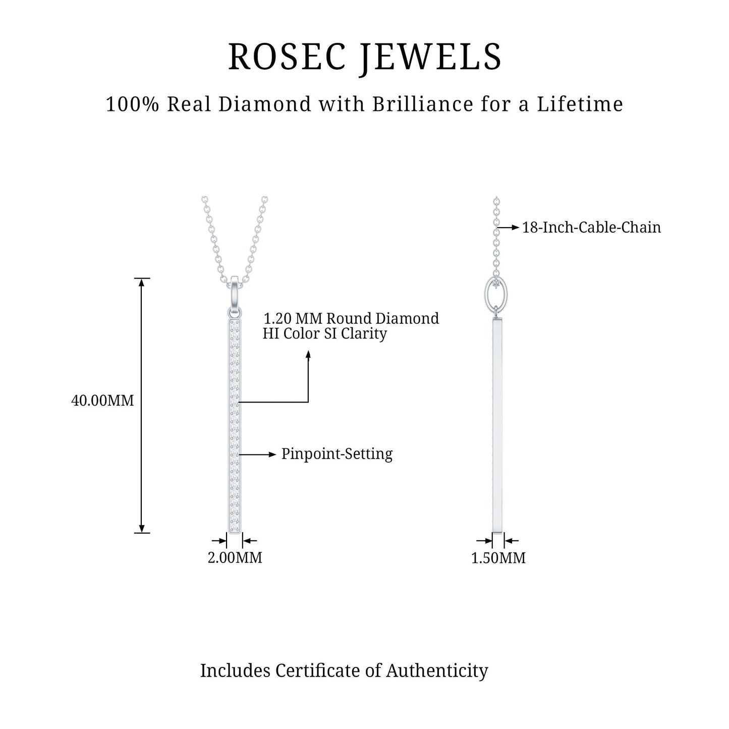 Round Cut Diamond Bar Necklace For Women