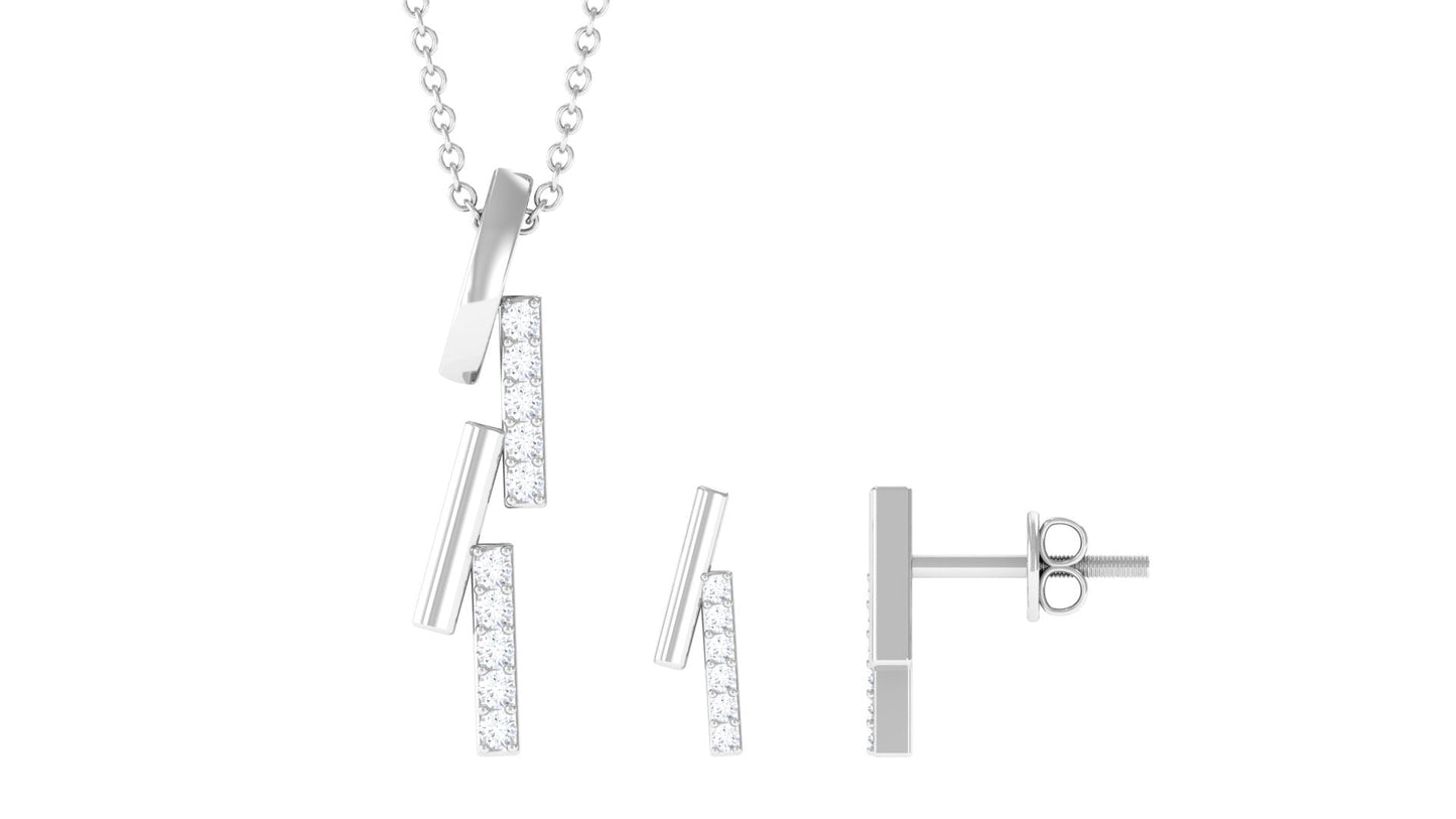 Certified Diamond Bar Dangle Necklace Earrings Set