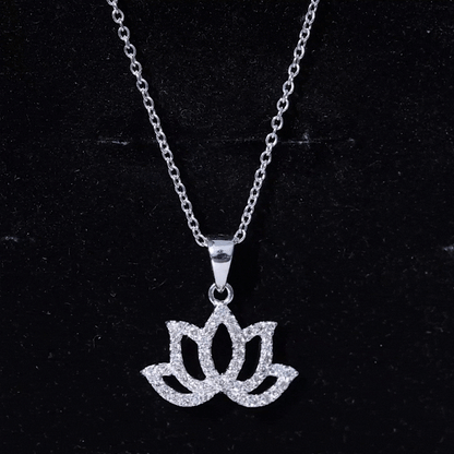 Diamond Lotus Flower Necklace in Pave Setting