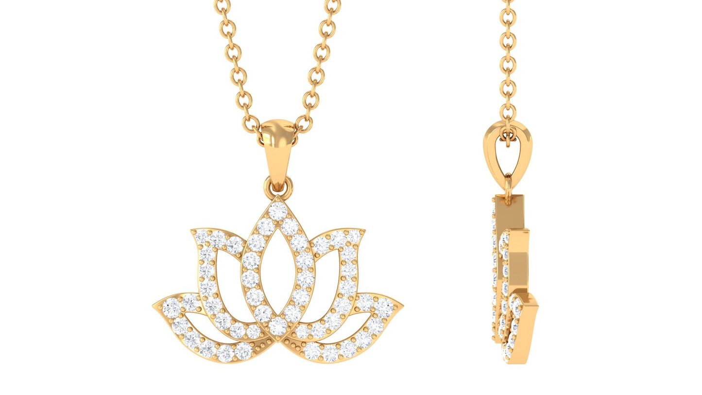 Diamond Lotus Flower Necklace in Pave Setting