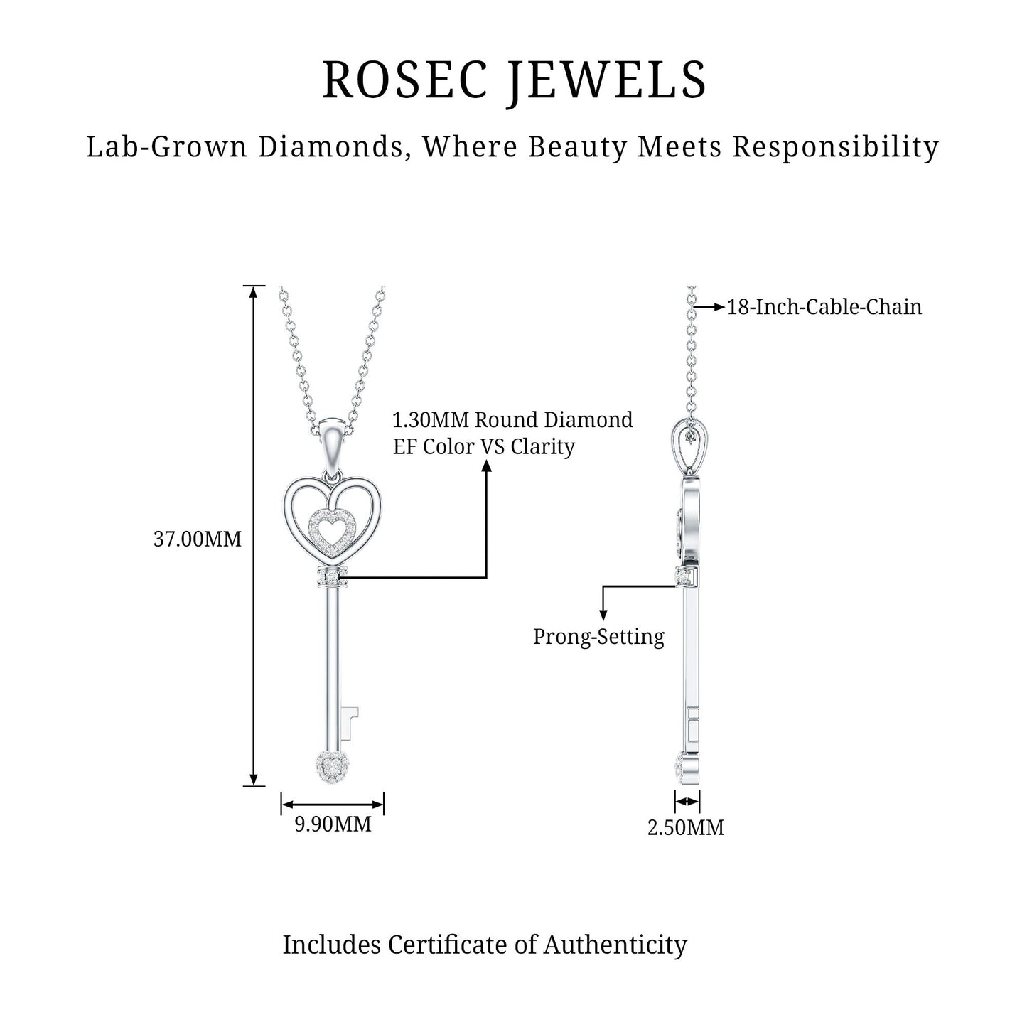 Vintage Style Diamond Key Necklace For Women