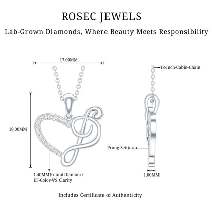 Diamond Heart and Music Note Necklace