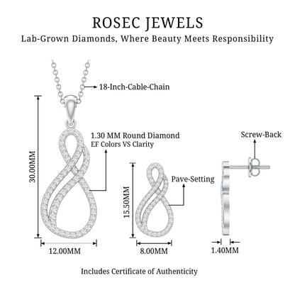 Diamond Infinity Necklace Earrings Set For Women