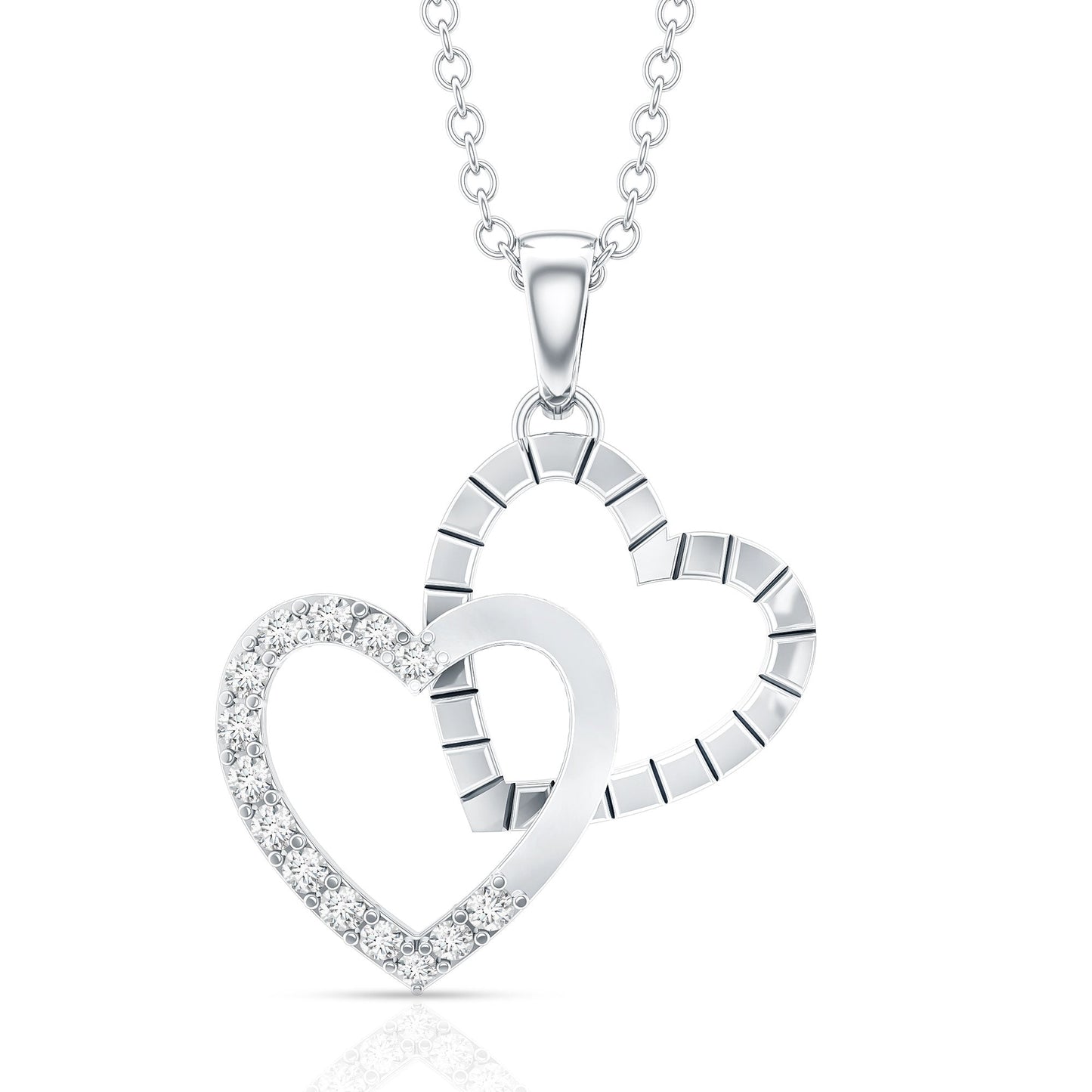 Pave Set Diamond Double Heart Necklace