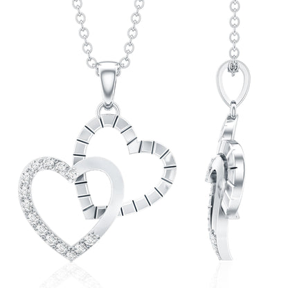 Pave Set Diamond Double Heart Necklace