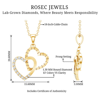 Pave Set Diamond Double Heart Necklace
