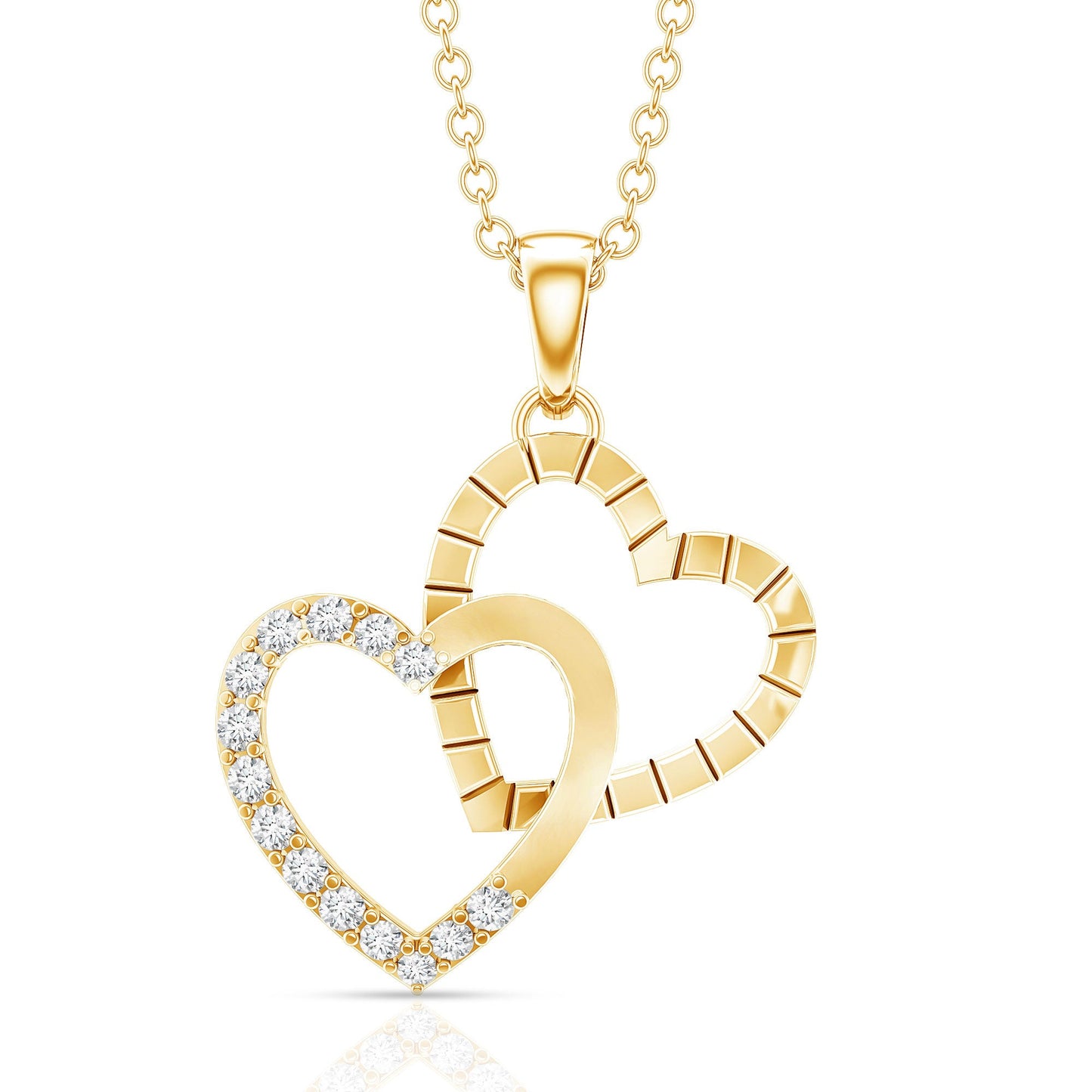Pave Set Diamond Double Heart Necklace