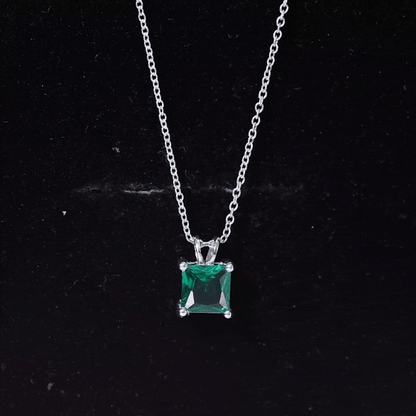 Certified Square Cut Lab Grown Emerald Solitaire Necklace With Chain