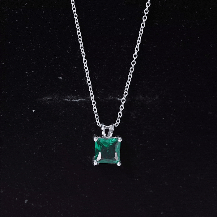 Certified Square Cut Lab Grown Emerald Solitaire Necklace With Chain