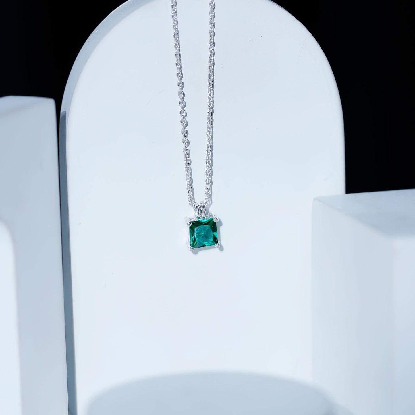 Certified Square Cut Lab Grown Emerald Solitaire Necklace With Chain