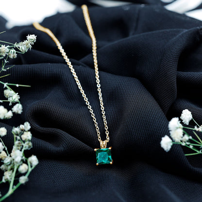 Certified Square Cut Lab Grown Emerald Solitaire Necklace With Chain