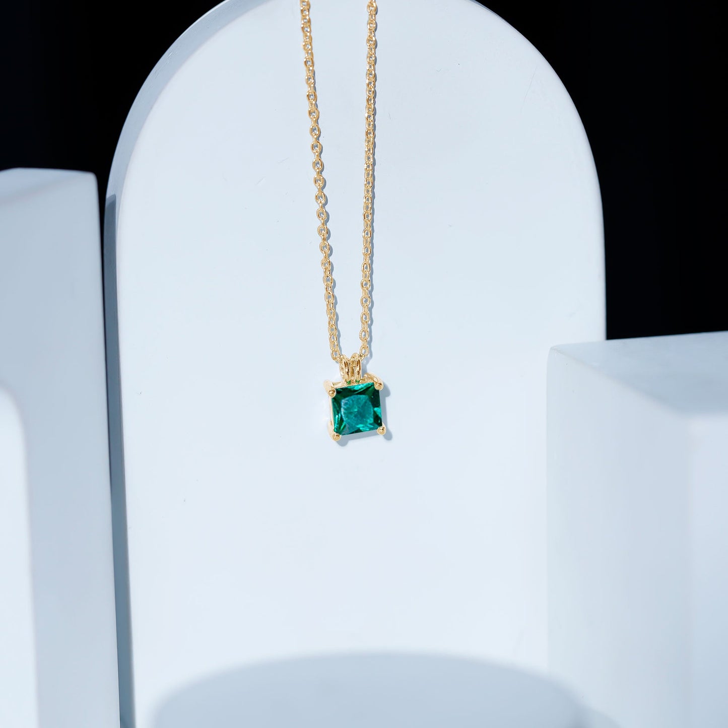 Certified Square Cut Lab Grown Emerald Solitaire Necklace With Chain