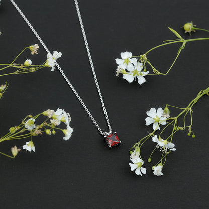Genuine Princess Cut Garnet Solitaire Locket With Chain