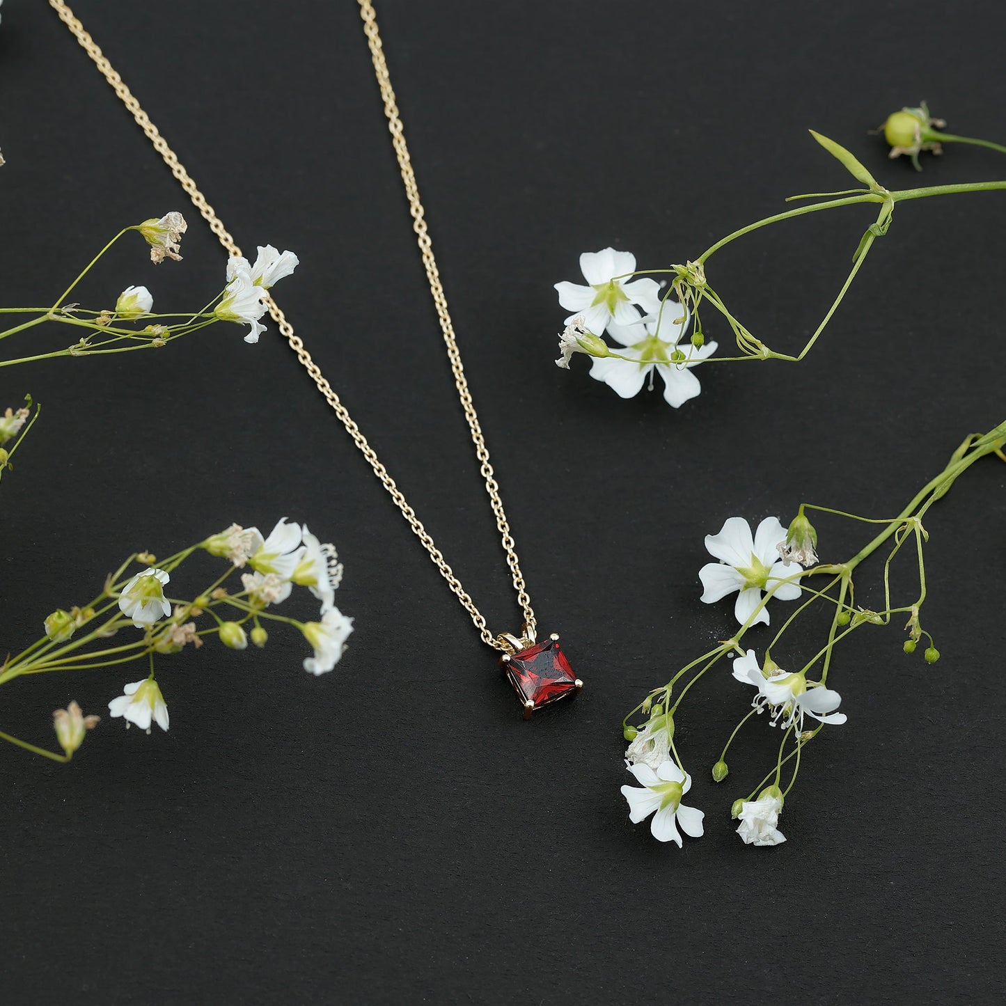 Genuine Princess Cut Garnet Solitaire Locket With Chain